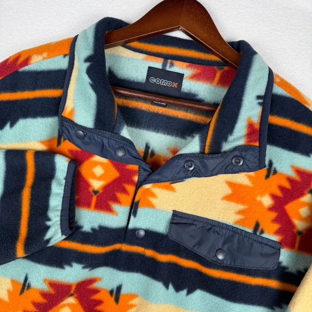 COMO X Fleece Pullover Mens Large Multicolor Southwestern Aztec 1/4 Snap Neck
